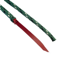 Green black and tan fleck 12mm diameter tie on lead rope with leather popper