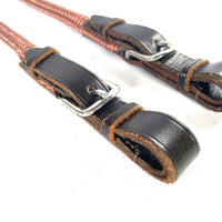 Rope Buckle Reins for Dressage close up of leather buckles