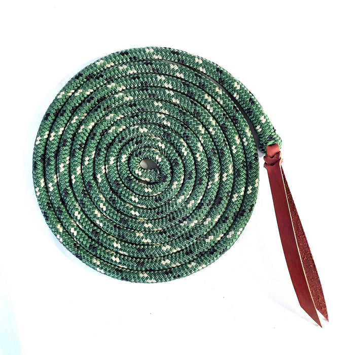 Total Horsemanship tie on lead rope green black tan fleck with leather popper