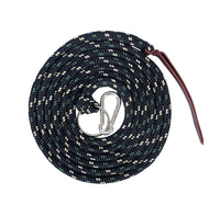 Black green and tan fleck 12mm diameter leadrope with carabiner and ring with leather popper