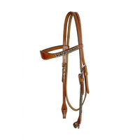 Headstall with scalloped browband and braided horsehair trim mid brown oil