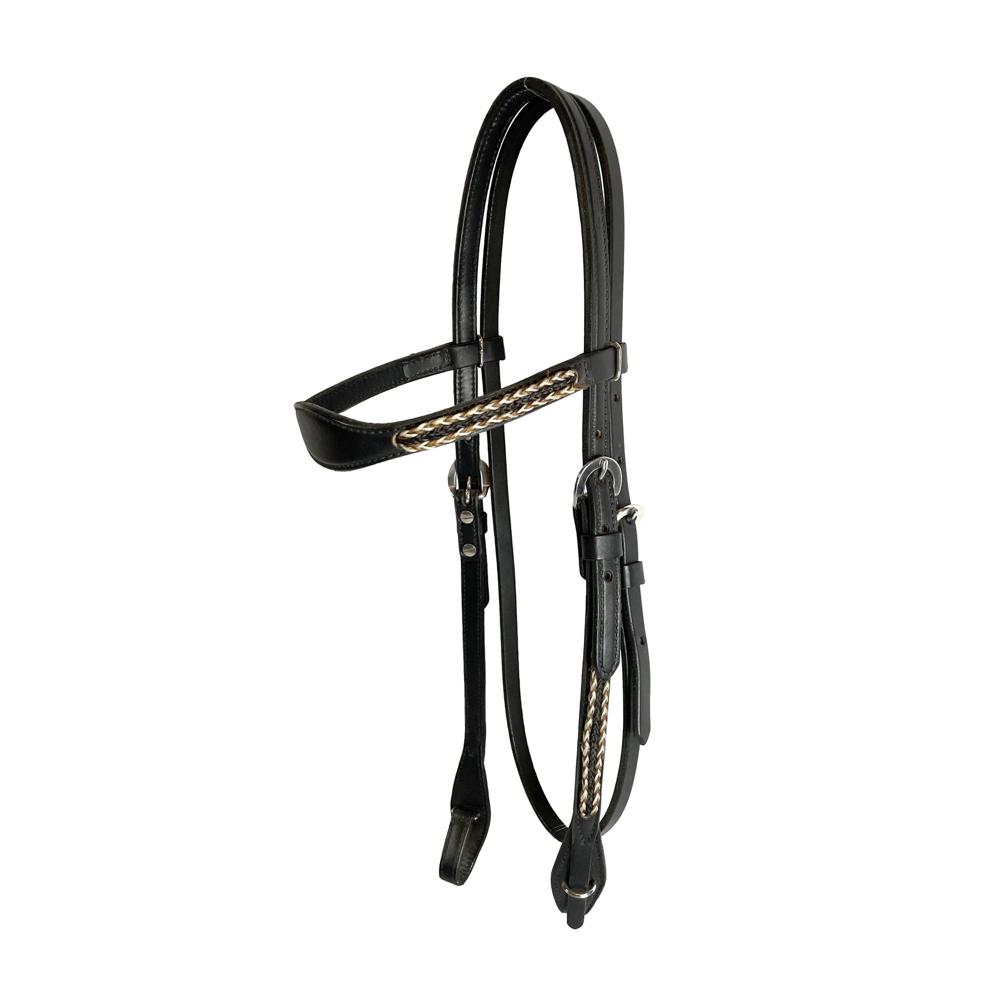 Headstall with scalloped browband and horsehair detail black